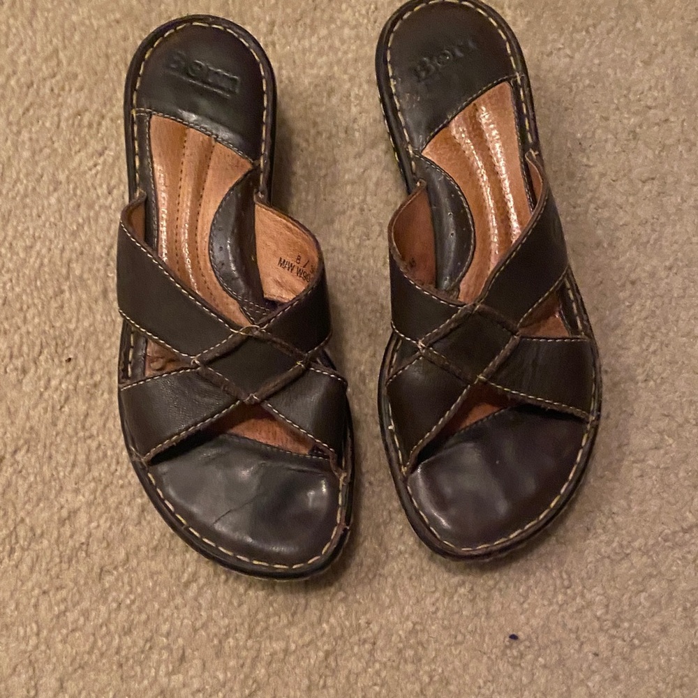 Born Dark Brown Leather Slide Sandals
